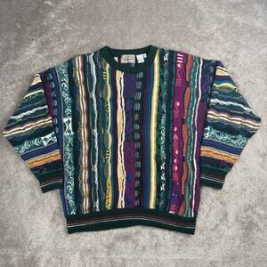 Vtg 3D Knit Sweater Coogi Style Multicolor Textured Size M Cotton Traders